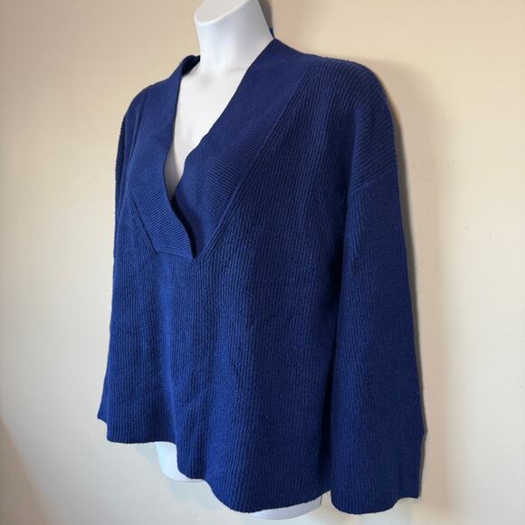 EUC Banana Republic XL Blue Ribbed V-Neck Sweater Tunic Pullover Coastal Grandma - Picture 4 of 9